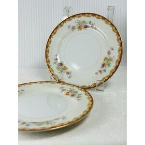 Diamond China Occupied Japan Floral Porcelain Plate Gold Rim, set of 2